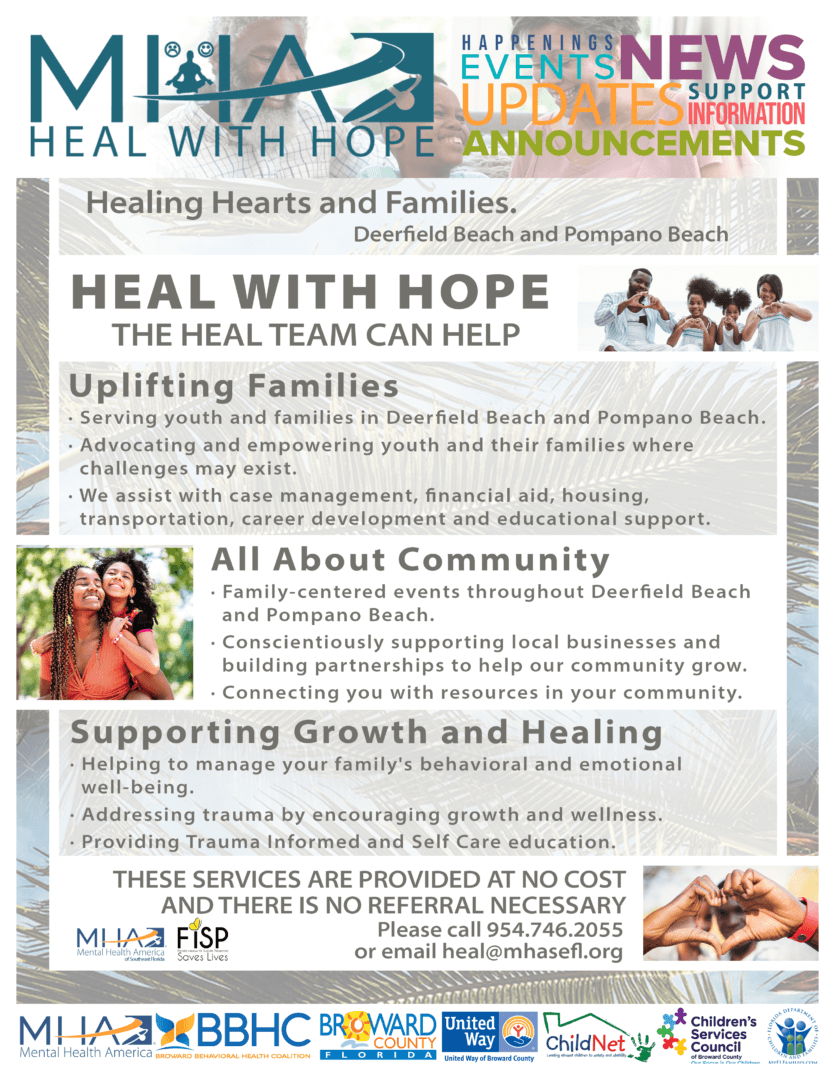 A flyer with the words " heal with hope announcements ".
