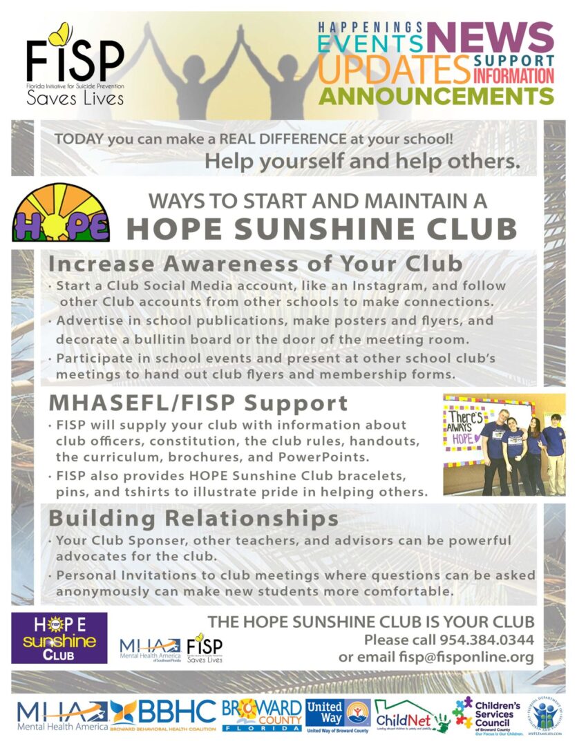 A flyer for hope sunshine club