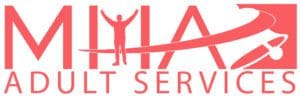 A red and white logo of the company that is ha it services.