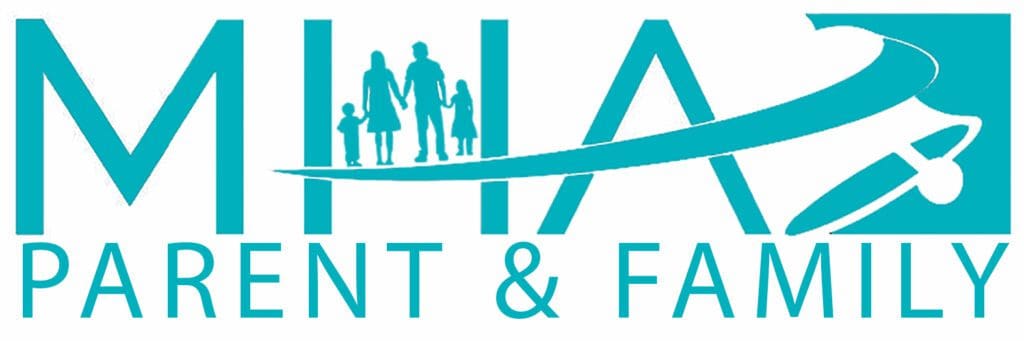 A blue logo of the parent and family association.