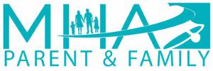 A blue logo of the parent and family association.